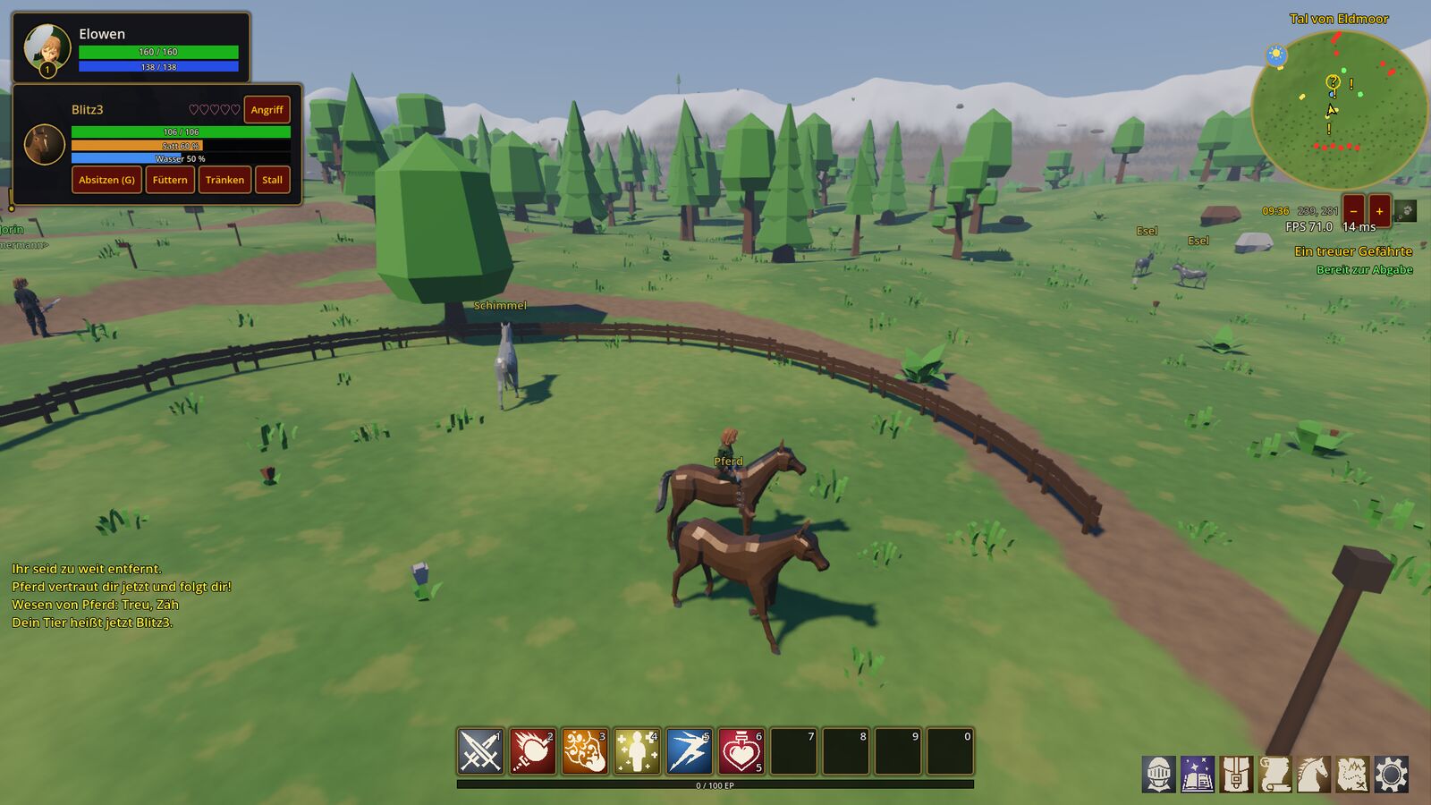 A player rides a brown horse